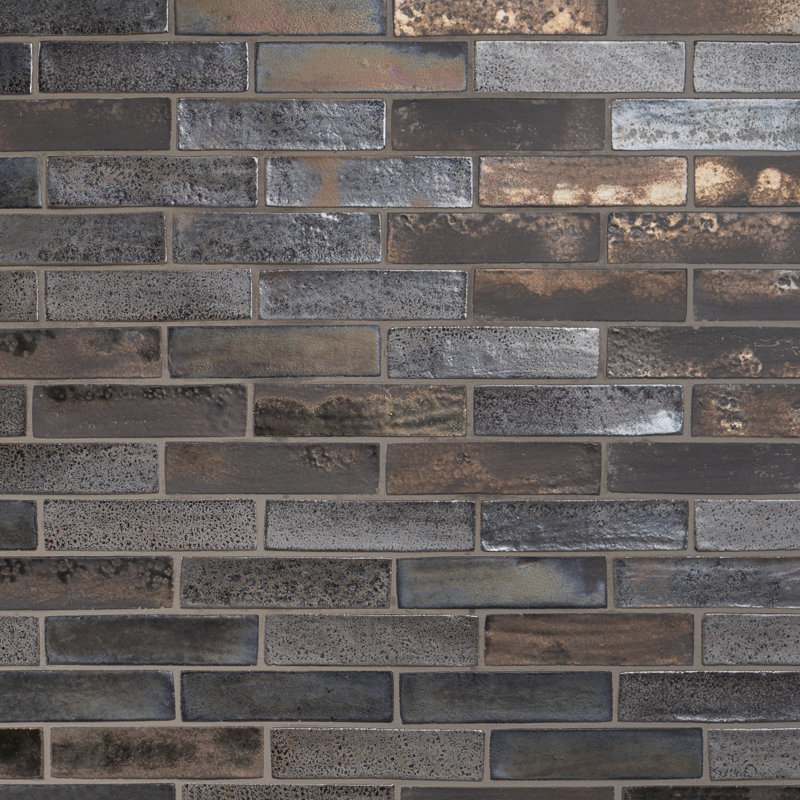 Orion 2" x 8" Ceramic Metal Look Subway Wall & Floor Tile, Metallic Mix