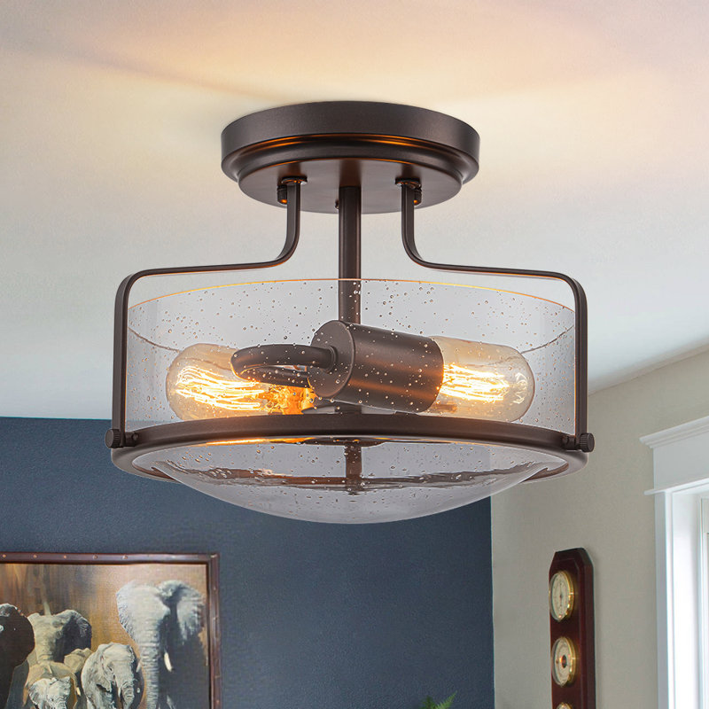 2-Light Seeded Glass Semi-Flush Mount