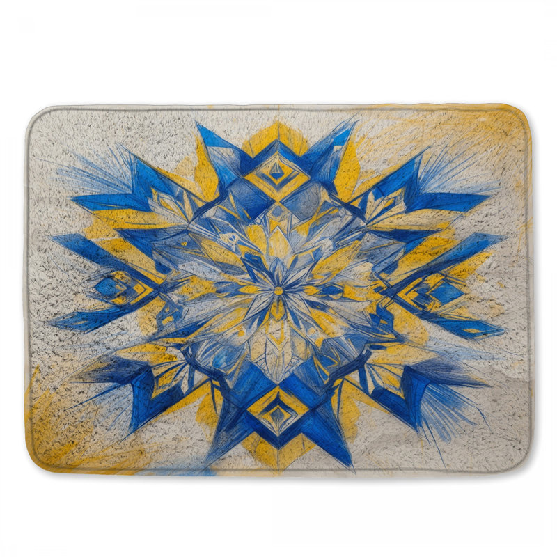Tapis de bain bleu / jaune kaléidoscope, L 24 po x L 17 po