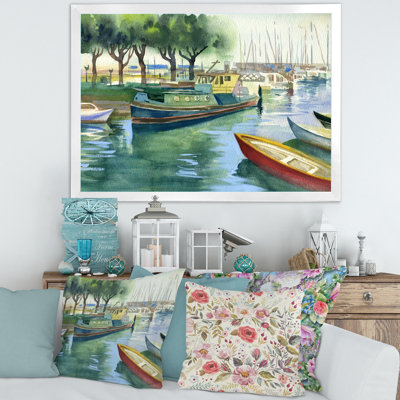 Bateaux au printemps vert - peinture sur toile
