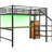 Full Size Metal Loft Bed In Black With Desk, Storage Staircase, Small Wardrobe, Led For Painting Drawing
