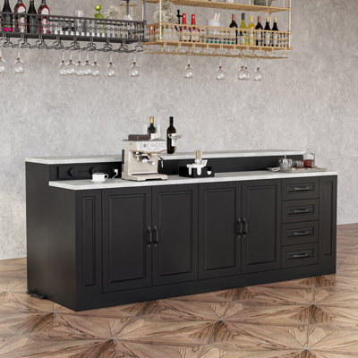 94.5" Wide Home Bar With 2 Cabinets & 4 Drawers by Latitude Run