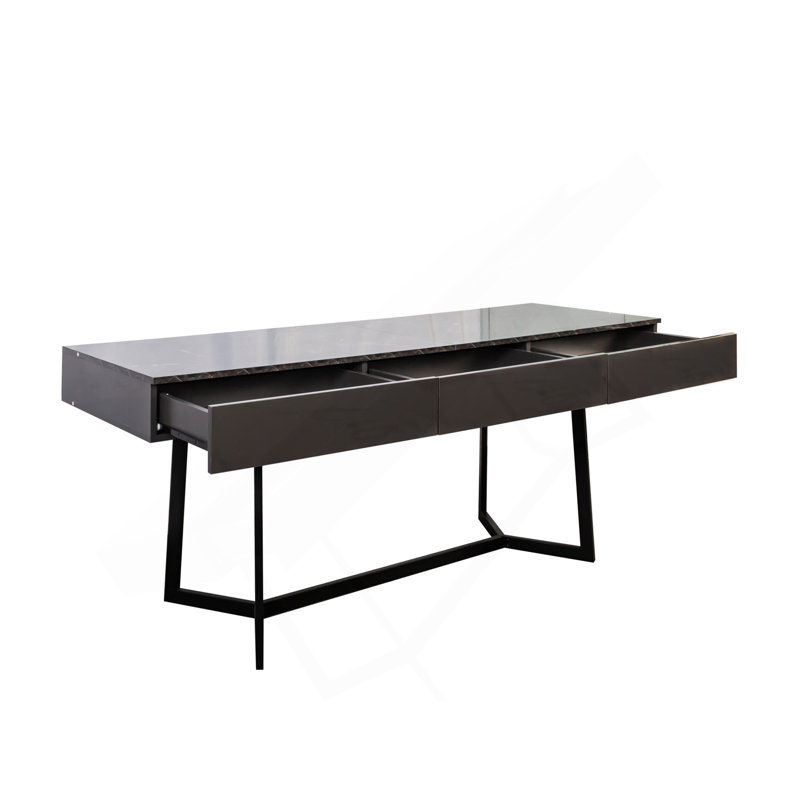 Bureau d'ordinateur moderne noir 70,87 po, bureau d'étude, pieds en métal en forme de Y