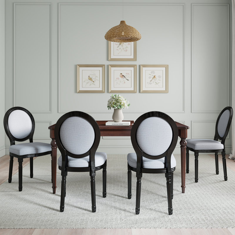 Mid Century Dining Table Set, Rectangular Dining Table With Solid Wood Legs And Upholstered King Louis Back Dining Chairs For Kitchen/Dining Room
