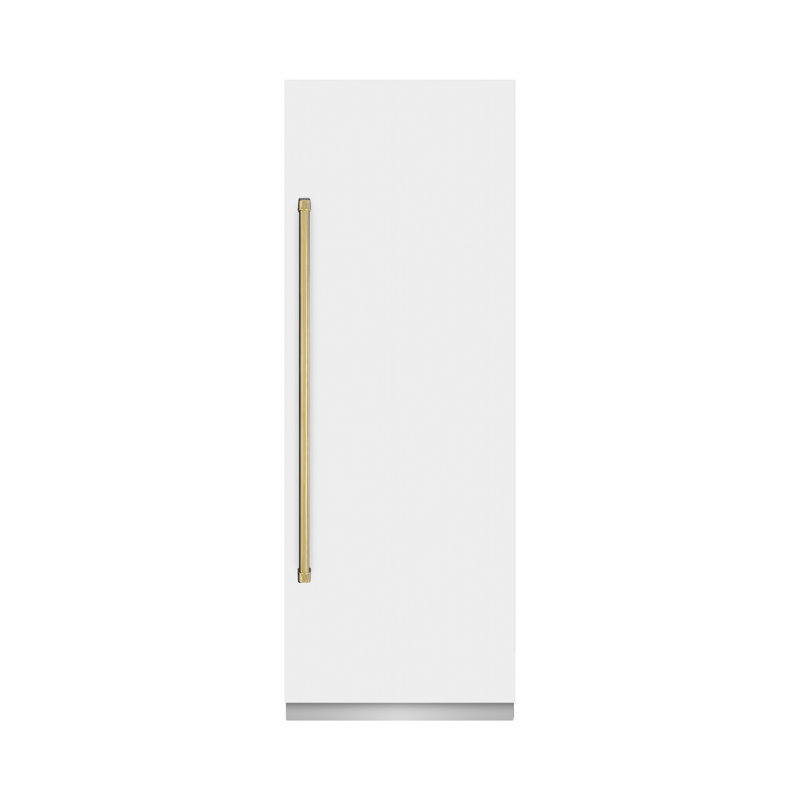 ZLINE Autograph Edition 30 in. 16.7 cu. ft. Column Refrigerator with Graphite Gray Interior and Accents, White Matte/Gold