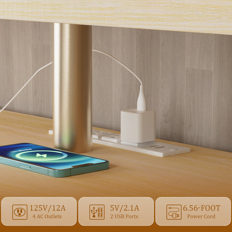 59" Modern TV Stand for TVs up to 65",TV Console with LED Lights, Power Strip, USB Ports & Adjustable Storage, Natural Wood