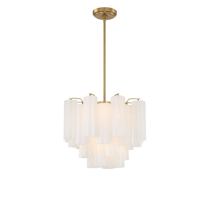 Lustre à niveaux Arras, Laiton vieilli, H 13,75 po x l 17,75 po x P 17,75 po, Blanc laiteux