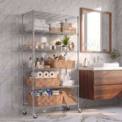 Étagère à roulettes avec roulettes, support de rangement réglable en métal robuste pour le garage, le garde-manger, la cuisine et la salle de lavage (l 46 po x P 18 po x H 72 po et l 46 po x P 18 po x H 82 po)