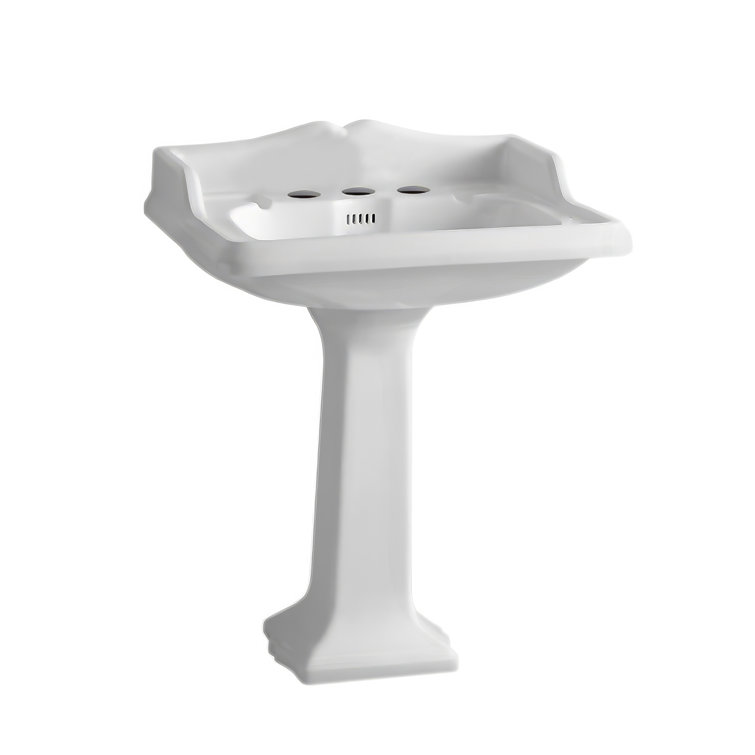  Whitehaus Collection 26" Traditional Pedestal With Large Rectangular Bowl, Backsplash, Dual Soap Ledges, Decorative Trim and Overflow