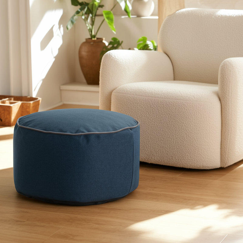 Qiviut Blue Foot Pouf, Blue