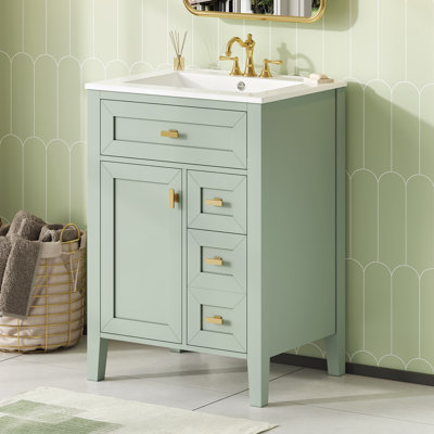 Meuble-lavabo de 24 po avec lavabo, panneau de fibres à densité moyenne et bois d'hévéa
