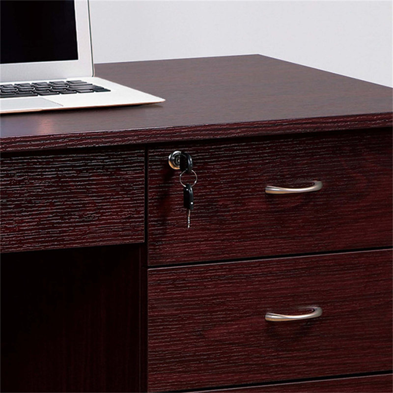 Bureau d'étudiant compact avec trois tiroirs verrouillables, des glissières en métal et un panneau de pudeur pour un bureau à domicile efficace