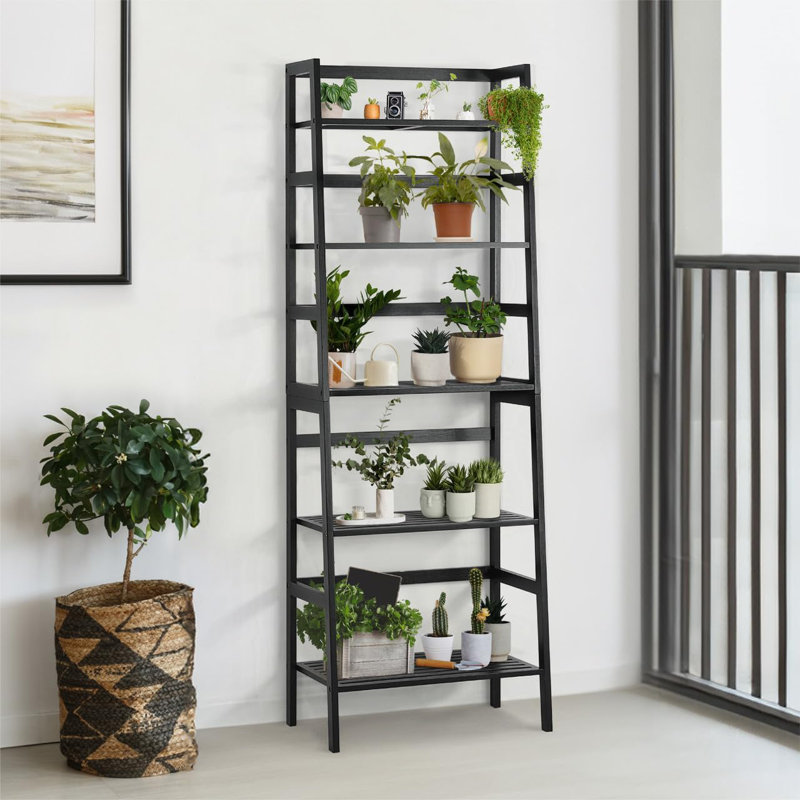 Étagère en bambou à 5 niveaux avec rangement ouvert pour salle de bain, chambre à coucher, cuisine, noir, Noir