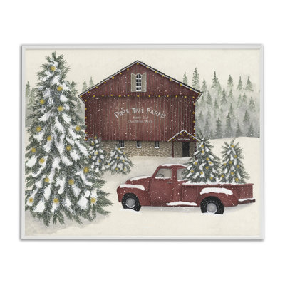 Hiver, pin, ferme encadrée, estampe numérique, design par Linda Spivey