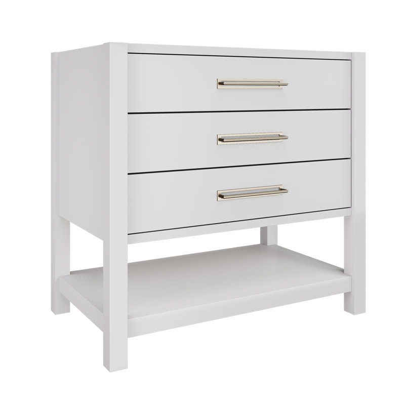 Kiawah Three-Drawer Single Bath Vanity, Strong White, Satin Nickel, 36"