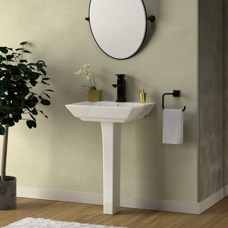 Lavabo de salle de bain piédestal en porcelaine vitreuse avec trop-plein Opulence, Simple