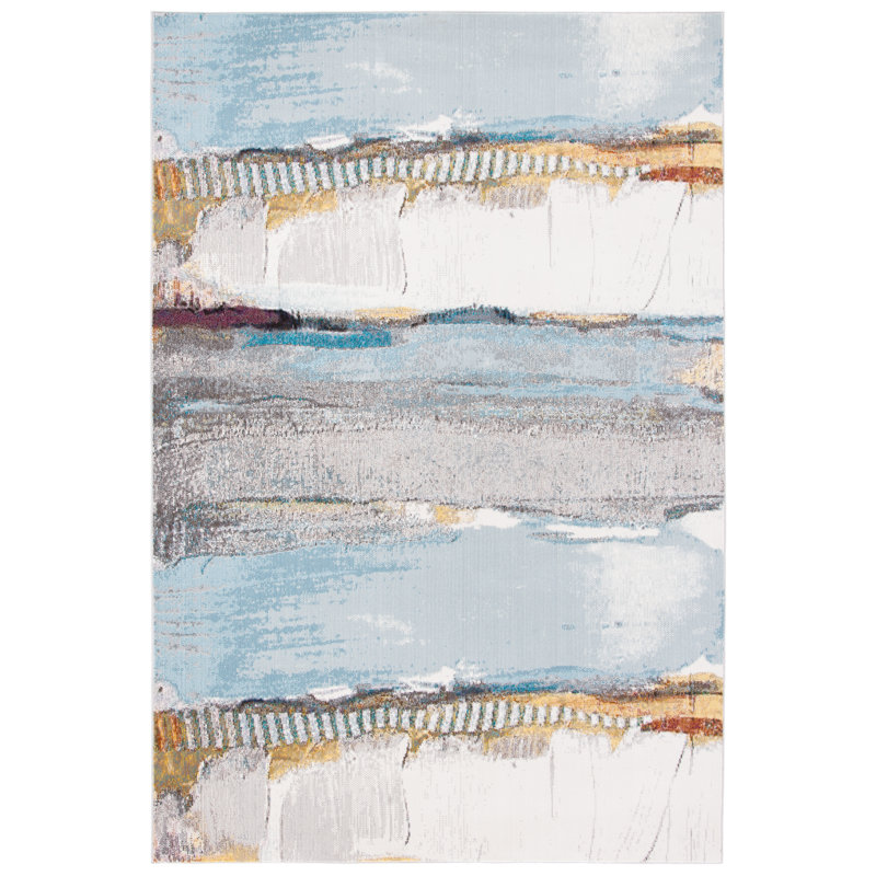 Papillon Abstract Brown/Blue Area Rug, Rectangle 4' x 6'