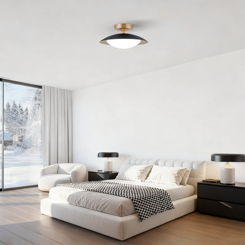 Plafonnier semi-encastré moderne à DEL de 30 cm (11,8 po) avec télécommande et variateur, 5 CCT 2700 K-6500 K, style moderne du milieu du siècle, noir, pour cuisine, couloir ou buanderie.