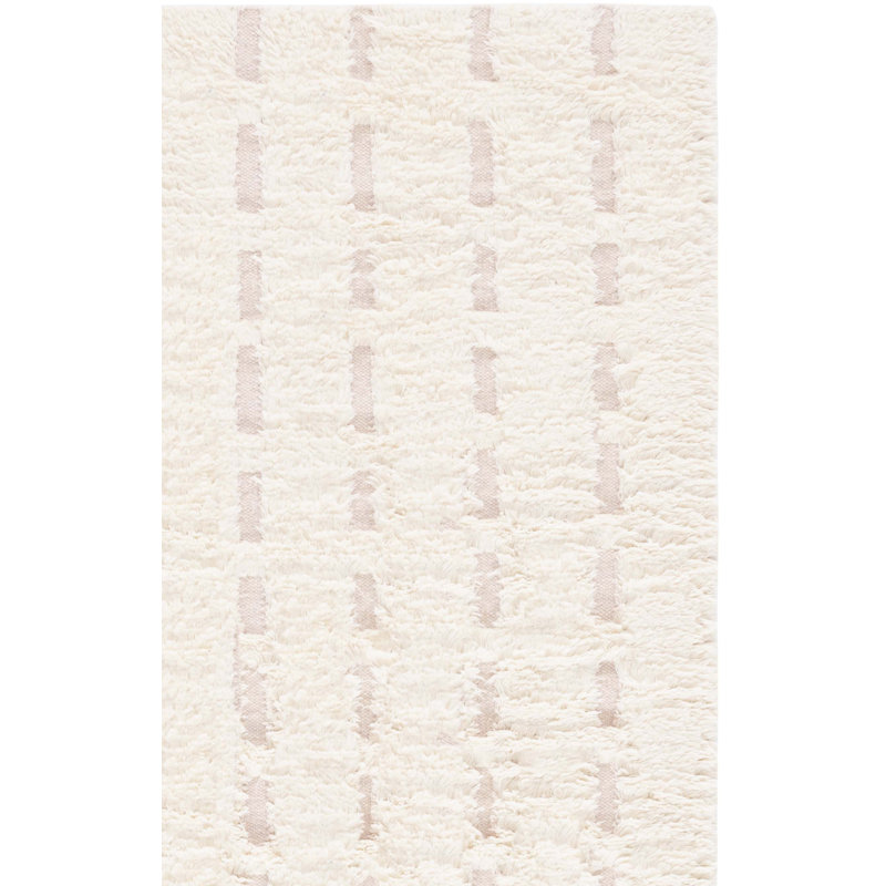 Tapis rayé à tissage plat Stephane rose / ivoire, Rectangle de 5 pi x 8 pi