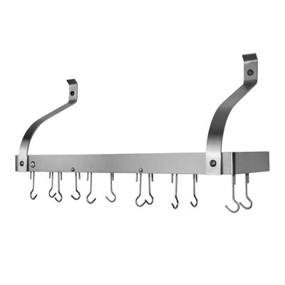 Handcrafted 36" Gourmet Bookshelf Wall Rack with Curved Arms & 12 Hooks