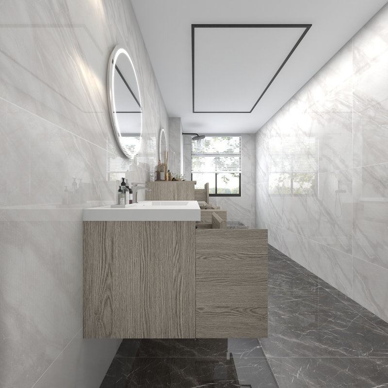 Ensemble de meuble-lavabo mural double 114 po Moreno Bailey, Chêne et teck