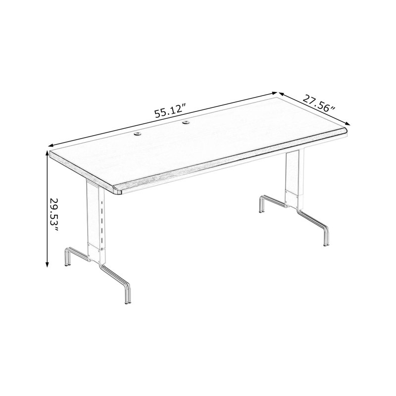 Bureau rectangulaire en bois massif noisette + noir + argent + acier inoxydable, H 29,53 po x l 55,12 po x P 27,56 po
