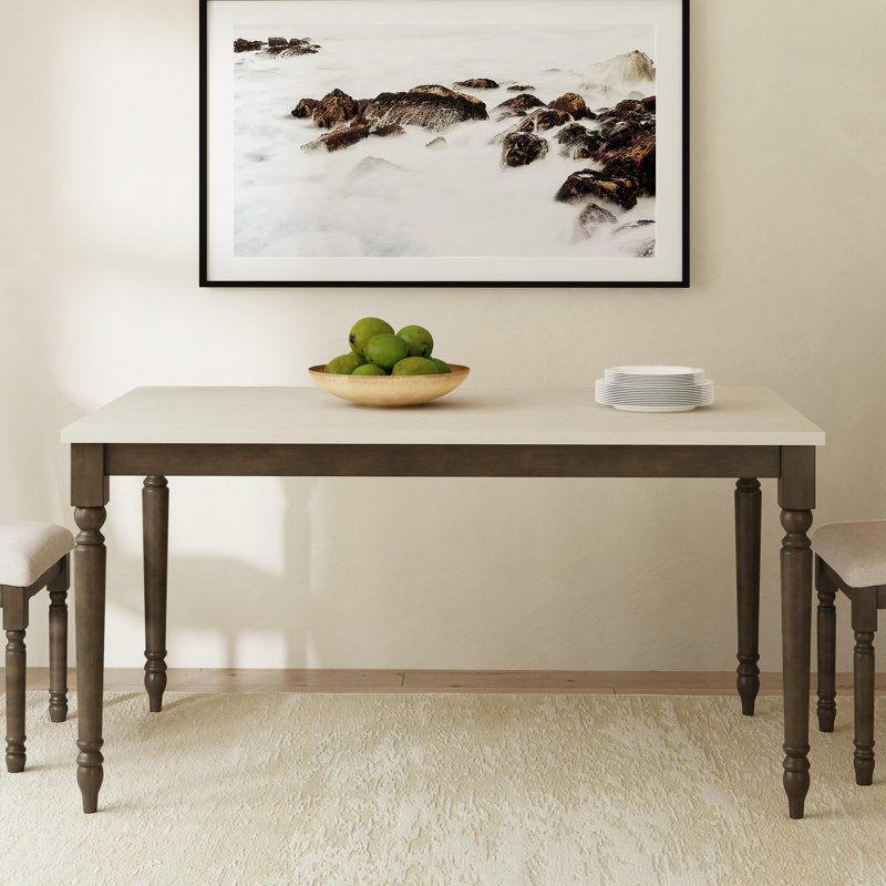 Table de salle à manger de style campagnard en bois massif bicolore de 60 po Io, Plateau blanc fumé / base grise