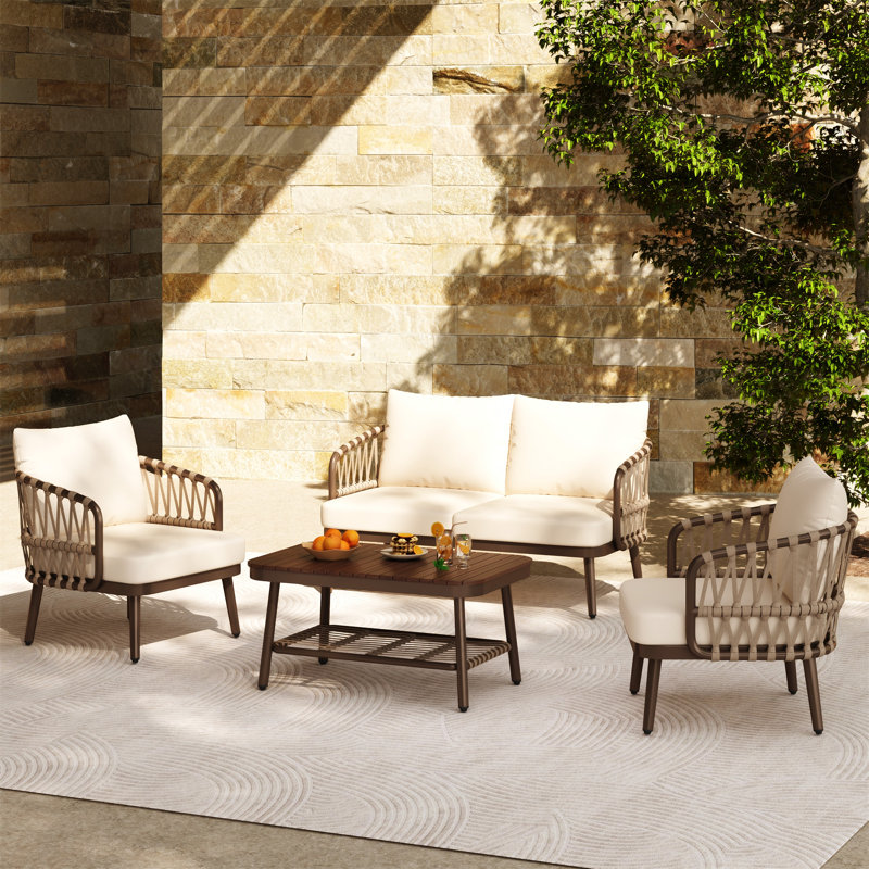 4-Piece Outdoor Patio Furniture Set, Brown, White