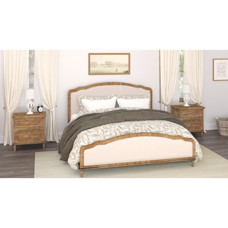 Posey Upholstered Standard Bedroom Set, 3 Pcs: Bed, 2 Nightstands, King