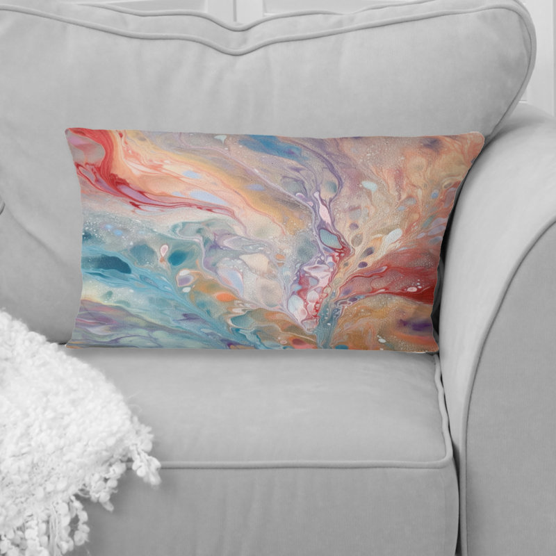 Coussin décoratif à imprimé abstrait bleu et rose