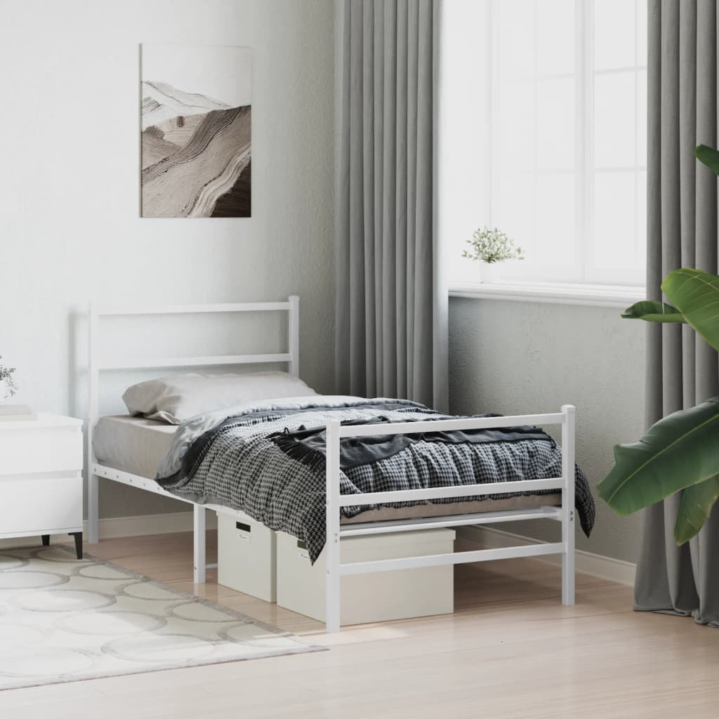 Vidaxl Metal Bed Frame With Headboard And Footboard White 90X190 Cm Single - Image 3