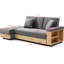 Convertible, boîte de rangement avec accoudoirs, table basse, 2 porte-gobelets, décoration d'appartement, gris, revêtement en lin, rembourrage en mousse, canapé-lit à structure en bois avec tiroirs, table rabattable et supports-1610870231