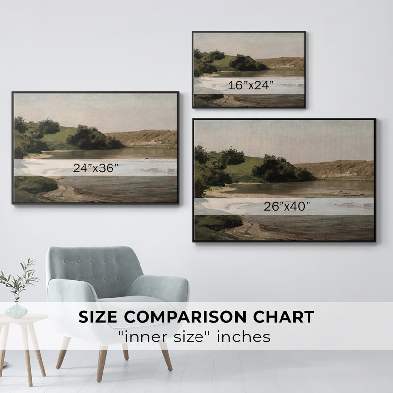 Paysage rétro - MLV - reproduction de cadre flottant sur toile, Toile avec cadre flottant noir, H 17 po x l 25 po