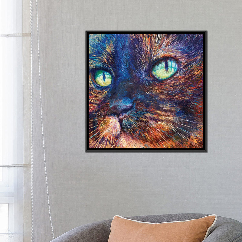 " Foxy " by Iris Scott, 18" H x 18" W x 1.5" D, Black Framed Canvas, No Mat