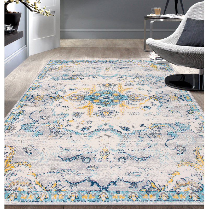 Tapis oriental bleu / beige Beverly, Tapis de couloir 2 pi x 7 pi