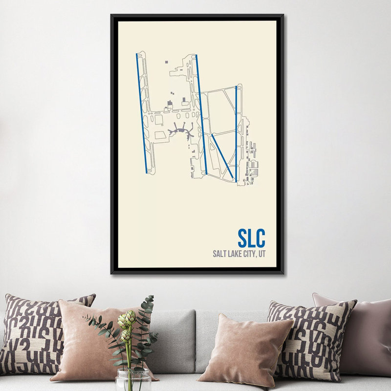 «Lake Lake City», impression sur toile, H 26 po x l 18 po x P 1,5 po, Toile avec cadre noir, Pas de tapis
