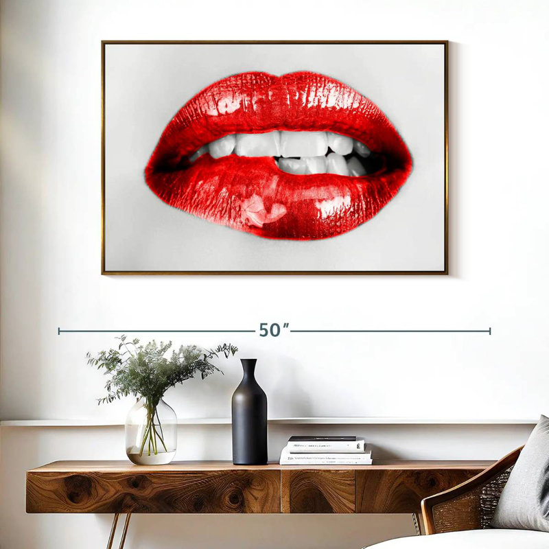Lèvres rouges souples, Cadre flottant doré, 40 po x 27 po