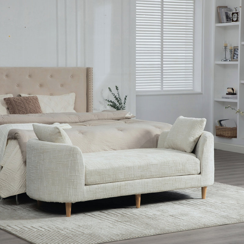 Banc de bout rembourré de 77,17 po de largeur avec accoudoirs, Beige