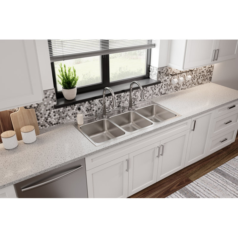 Évier de cuisine à triple cuve à montage sur plan L 46 po x l 22 po Lustertone, 6 trous