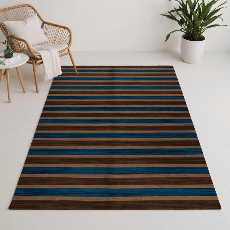 Tapis intérieur / extérieur brun HorizontalStripes, Rectangulaire 3 pi x 5 pi