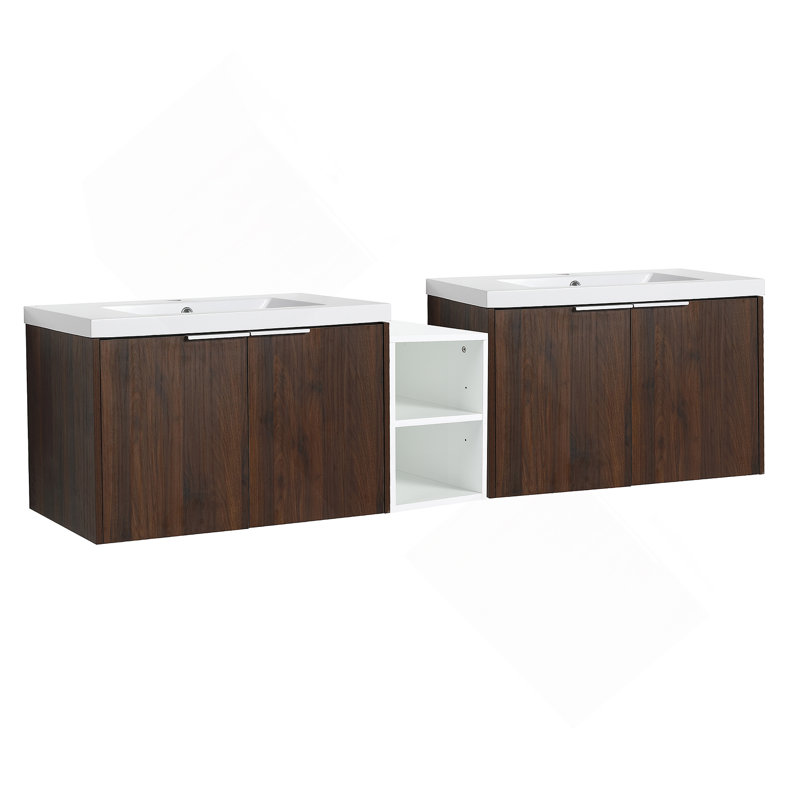 Meuble-lavabo à fermeture en douceur avec lavabo, Noyer de Californie, 71.1"