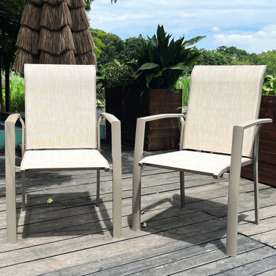 Outdoor Dining Chairs Of 2 Weather Cream Color Metal Frame Stackable Breathable For Garden Patio Porch 22.1"L X 25.2"W 36"H In Quick - Drying Poolsides