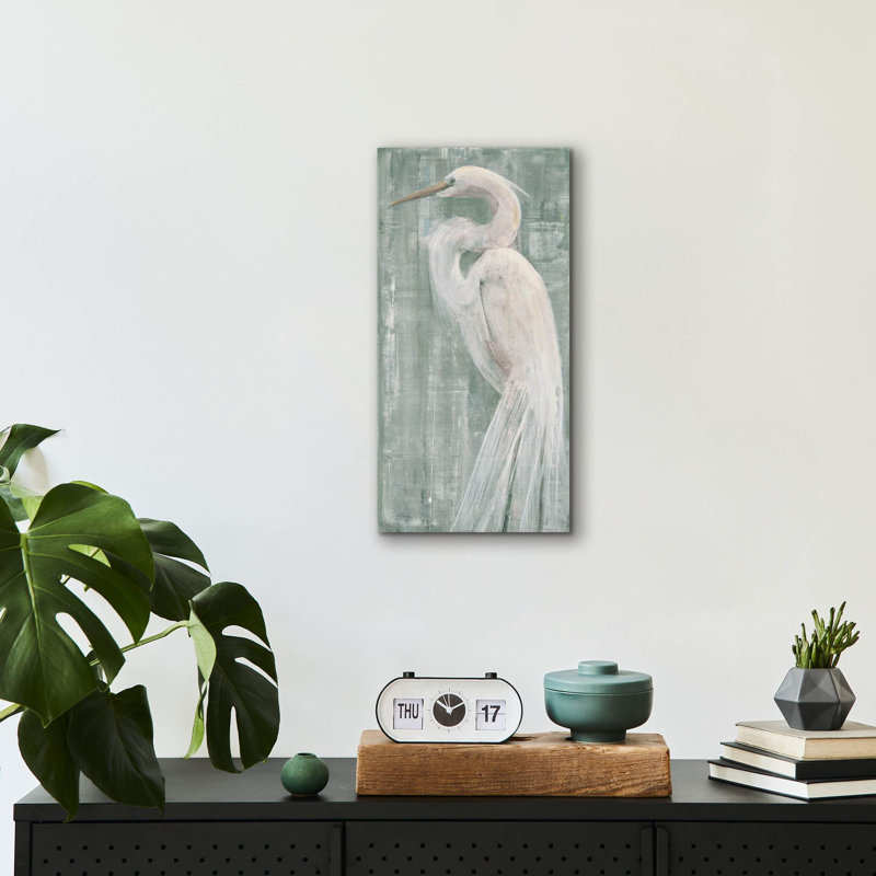 «Coastal Egret 2 Green» par Albena Hristova, art mural en verre acrylique, H 24 po x l 12 po