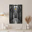 Art mural sur toile en fer noir et blanc avec lampe jaune-132749282