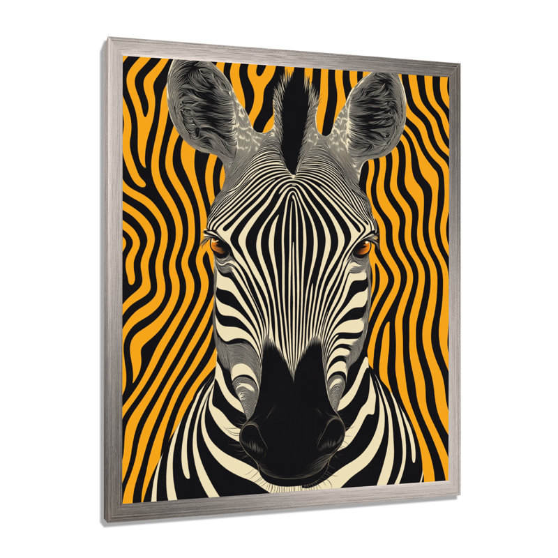 Illusion rythmique zébrée II - Tableau encadré orange, H 40 po x l 30 po, Silver Picture Framed