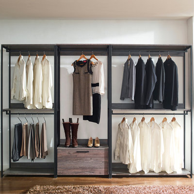 Armoire de style gris rustique, bois massif, structure en métal, compartiments de rangement extra-profond gris avec rangement, résistance à l'eau et à la chaleur,