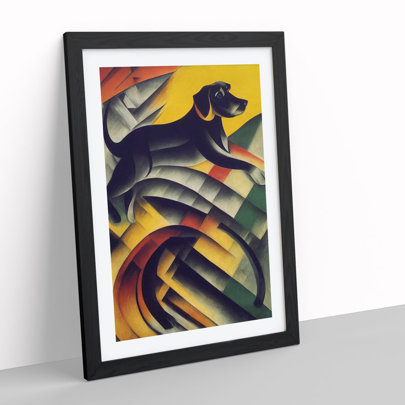 XV1022-2517X Jumping Dog - Single Picture Frame Print, Black, 64cm H x 46cm W x 2cm D