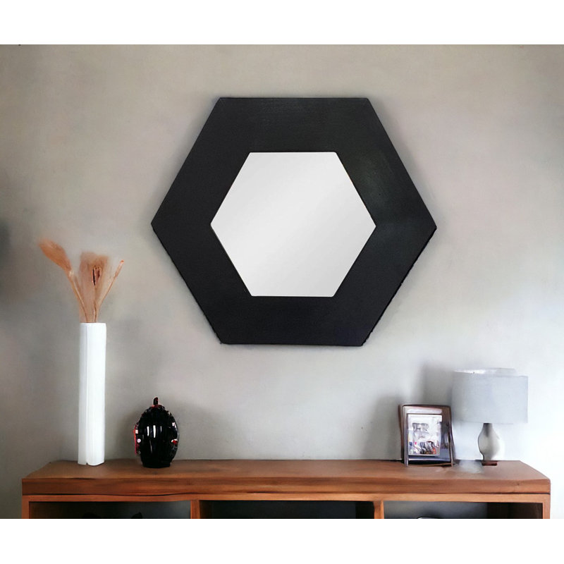 19" Black Hexagon Wood Framed Accent Mirror