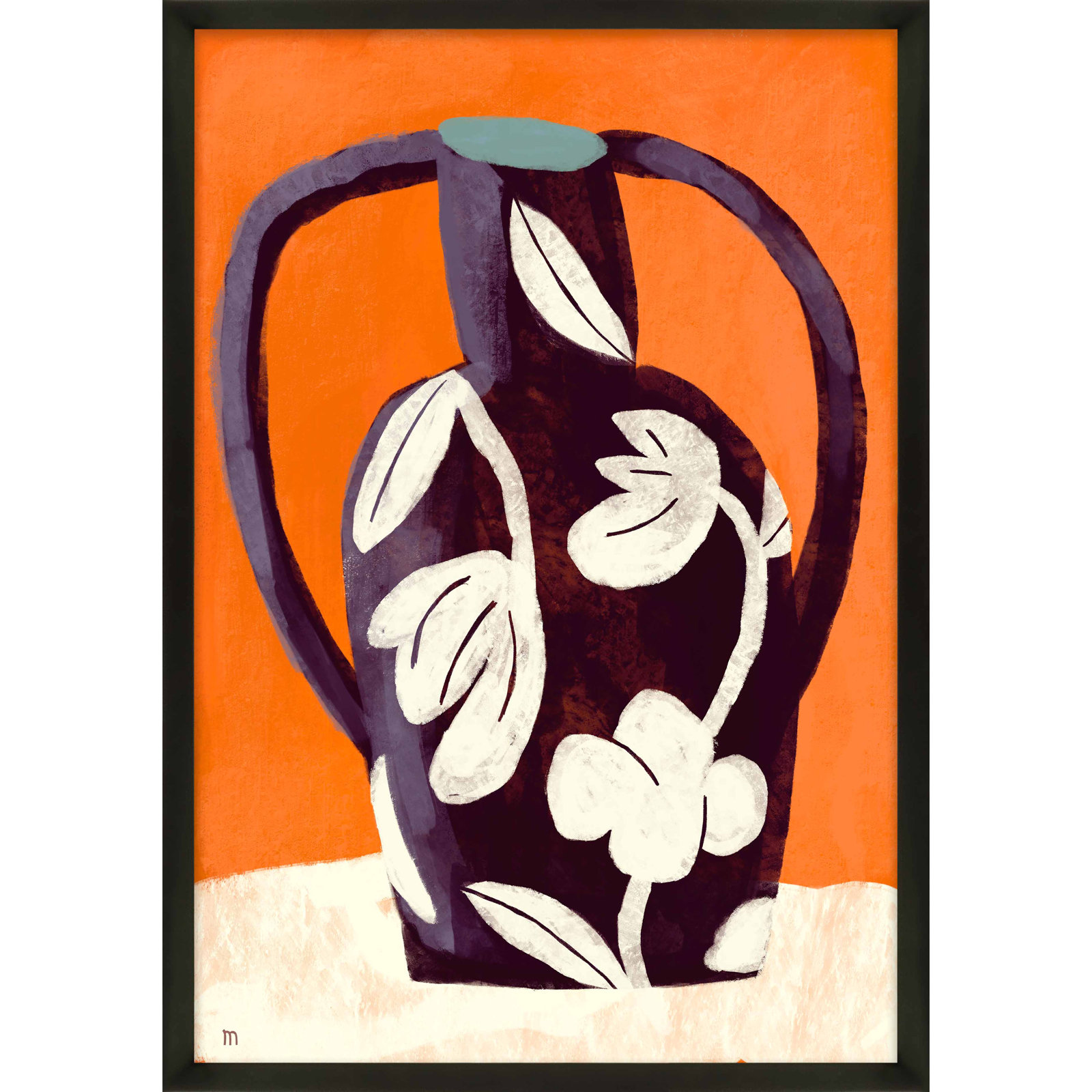 Black Vase White Flowers Print by Marco Marella, 38" H x 26.5" W, Black Framed Paper