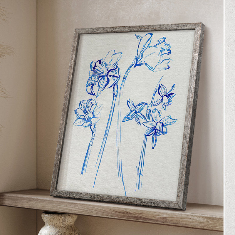 Inky Daffodils I, reproduction encadrée - bois massif, H 11 po x l 9 po